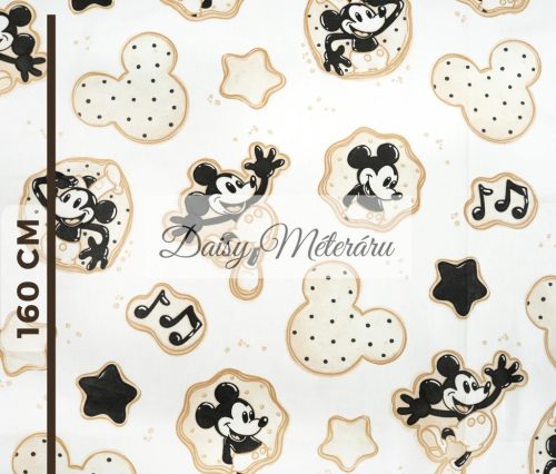 Pamutvászon prémium minőségben fekete és bézs Mickey egér mintás, fehér alapon