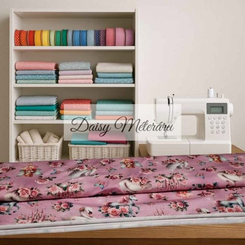 Stretch cotton jersey with swans and unicorns